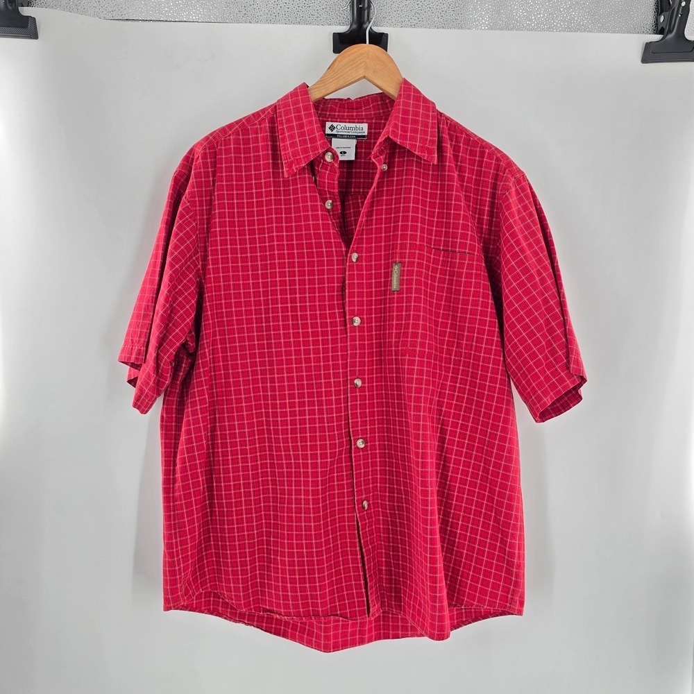 Columbia‎ Button Up Shirt Mens Large Red Plaid Short Sleeve Outdoor